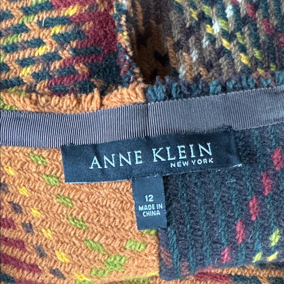 Anne Klein patchwork Plaid A-Line Skirt Orange Black tartan plaid wool size 12 - Picture 6 of 7